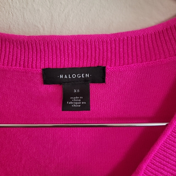 Halogen, Merino Wool Blend V Neck Lightweight Sweater, Bright Fuchsia, Size XS - Picture 6 of 6